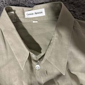 Giorgio Armani Men's Vintage Sage Green 100% Linen Short Sleeve Button Up Shirt